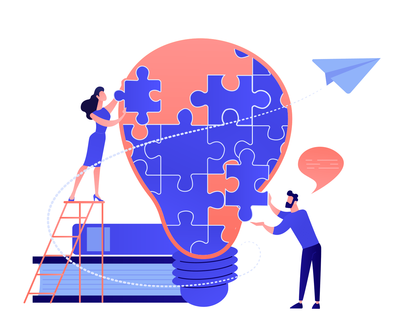 A couple assembles puzzle pieces in a light bulb to promote their online business growth through digital marketing.