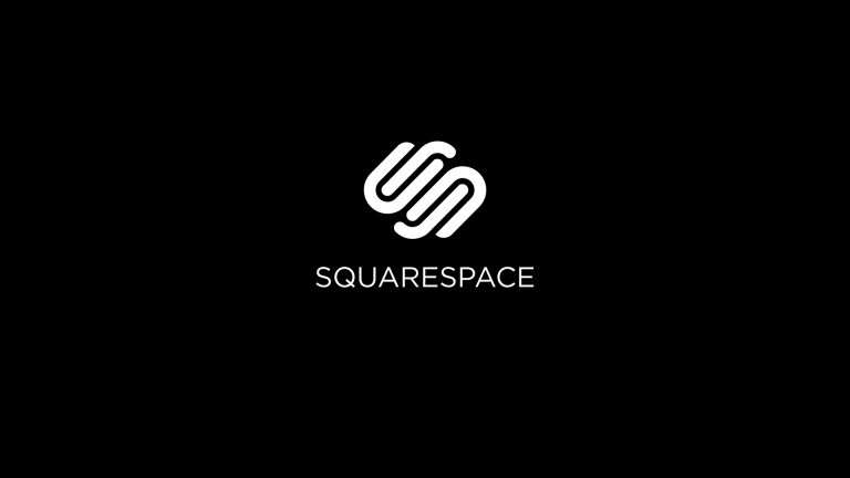 Squarespace logo showcasing business growth and online presence on a black background.
