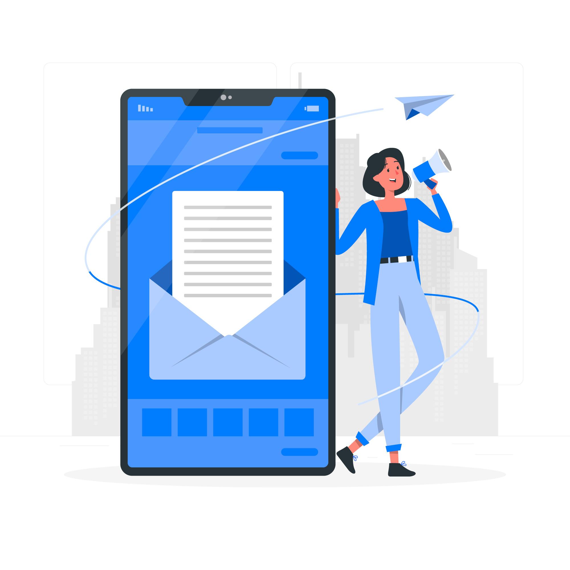 A woman is holding a digital marketing email on her phone.